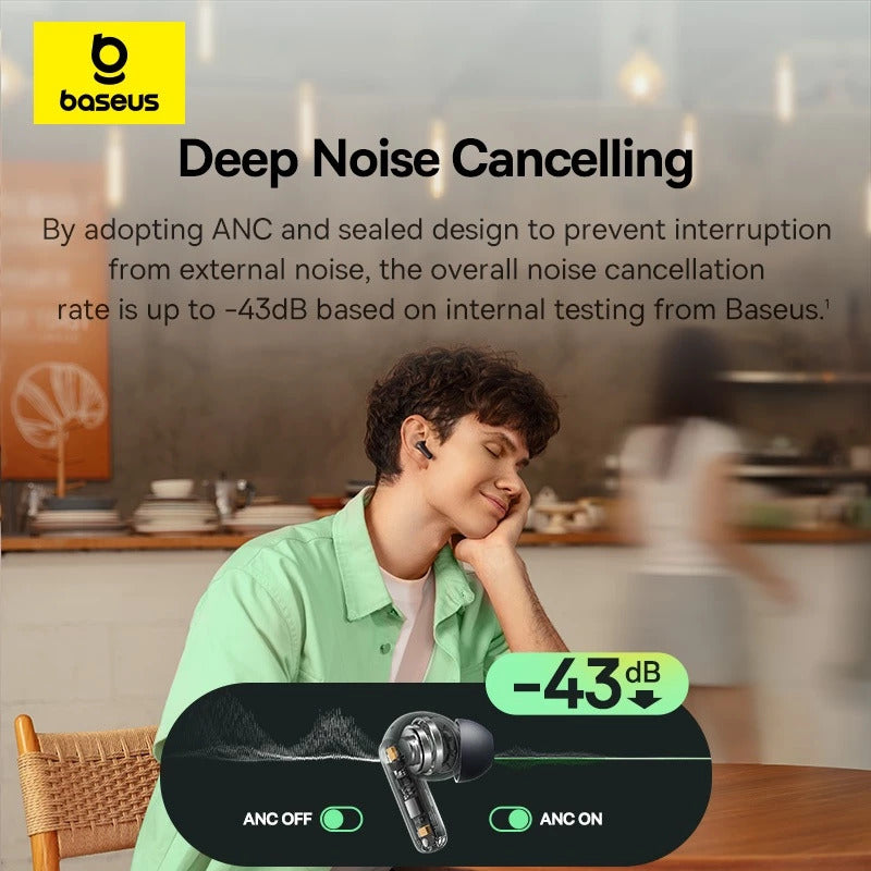 Baseus BP1 NC TWS Active Noise Cancelling -43dB 4 Mic ENC with IP55 & 41H Playtime and Bluetooth 6.0