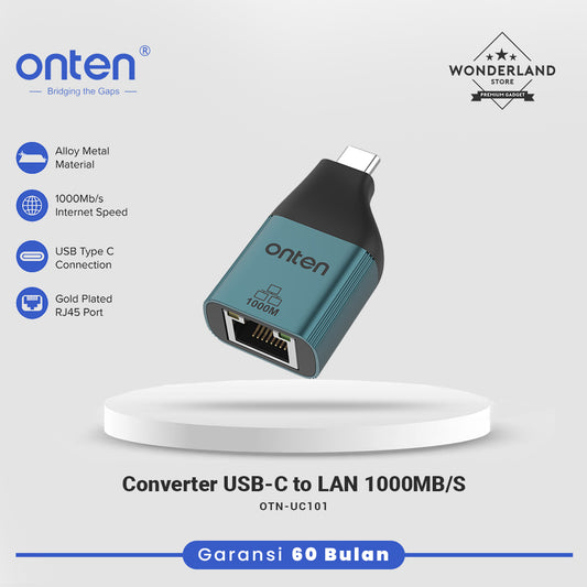 Onten Converter USB-C to Gigabit Lan Ethernet Connector 1000Mb/s OTN-UC101