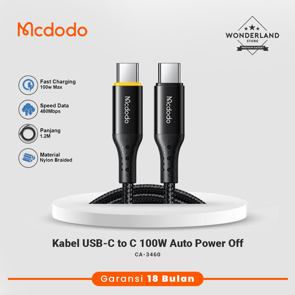 Mcdodo Kabel Data USB-C to C 100W Auto Power Off PD PPS Fast Charging CA-3460