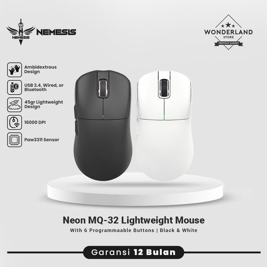 NYK Nemesis Neon MQ32 / MQ-32 Gaming Mouse Lightweight PAW3311 Wireless 2.4Ghz Tri-mode Connection