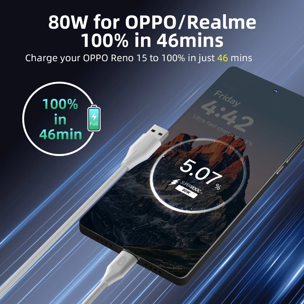 OnPrime Kabel Data USB-C 6A VOOC / SuperVOOC for OPPO, Realme 20W 80W 120W Max