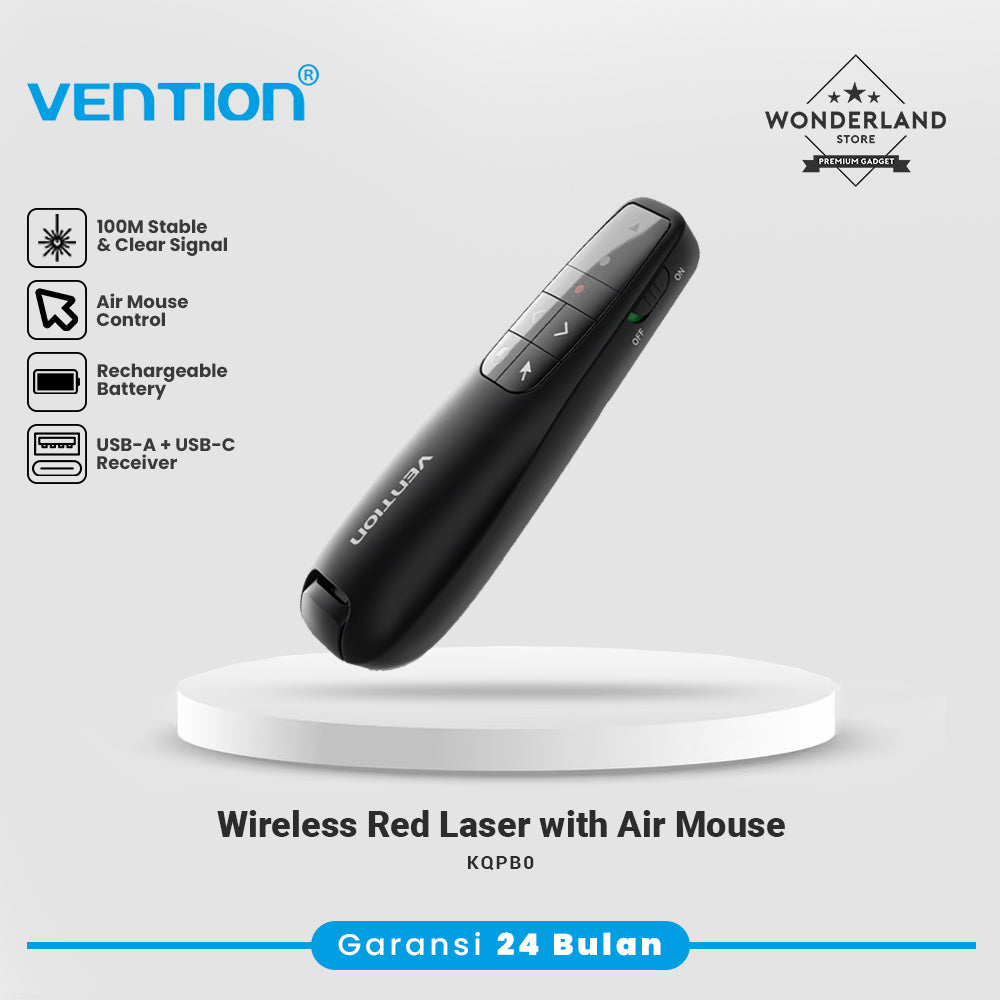 Vention Wireless Presenter Remote Red Laser Pointer with Air Mouse USB-C USB-A Receiver