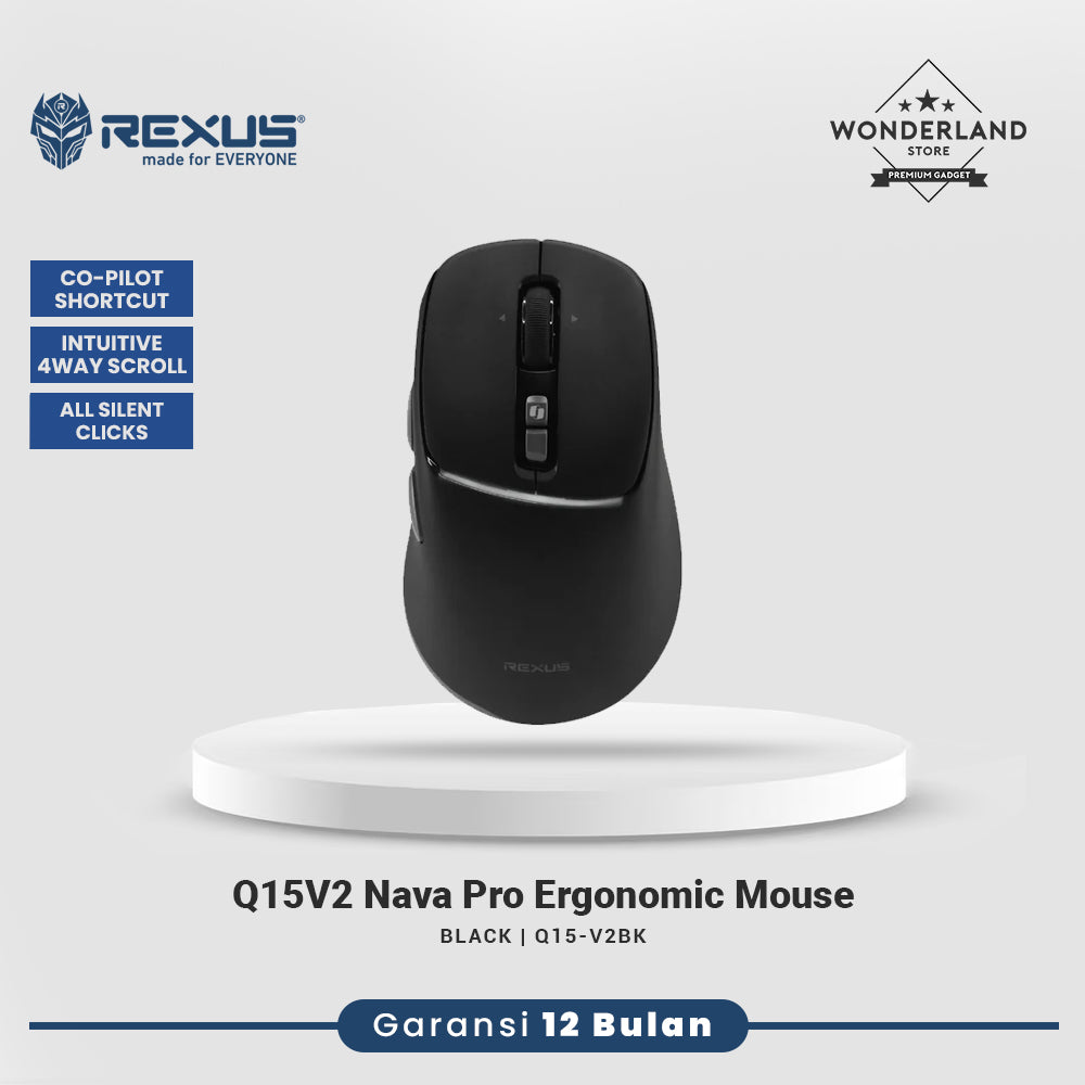 Rexus Q15V2 Nava Pro Q15 Versi 2 Mouse Office Wireless Silent Click - Ergonomic Shape with Co-Pilot