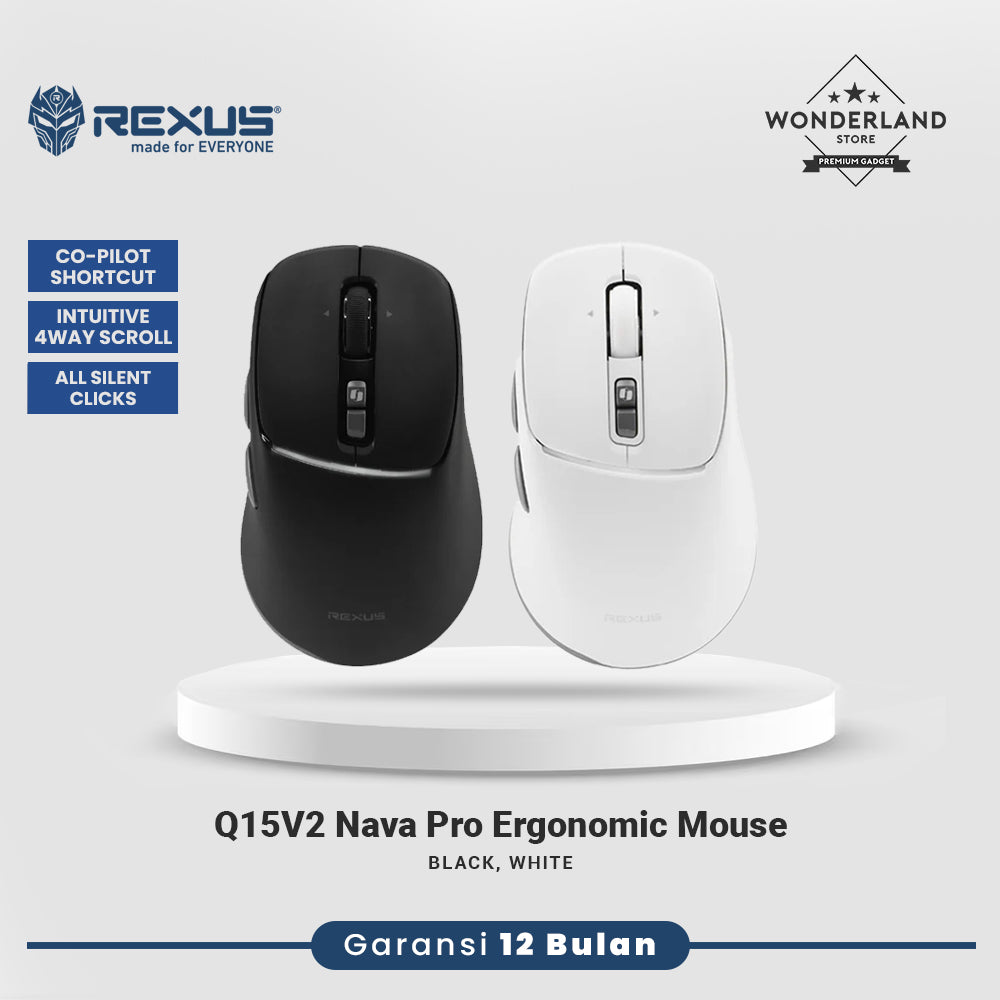 Rexus Q15V2 Nava Pro Q15 Versi 2 Mouse Office Wireless Silent Click - Ergonomic Shape with Co-Pilot