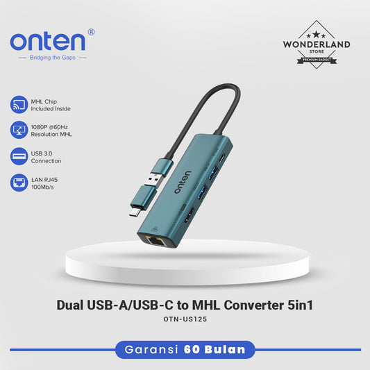 Onten Converter USB 3.0 to 5in1 LAN RJ45 + HDMI + USB for Extend Duplicate Monitor Layar OTN-US125