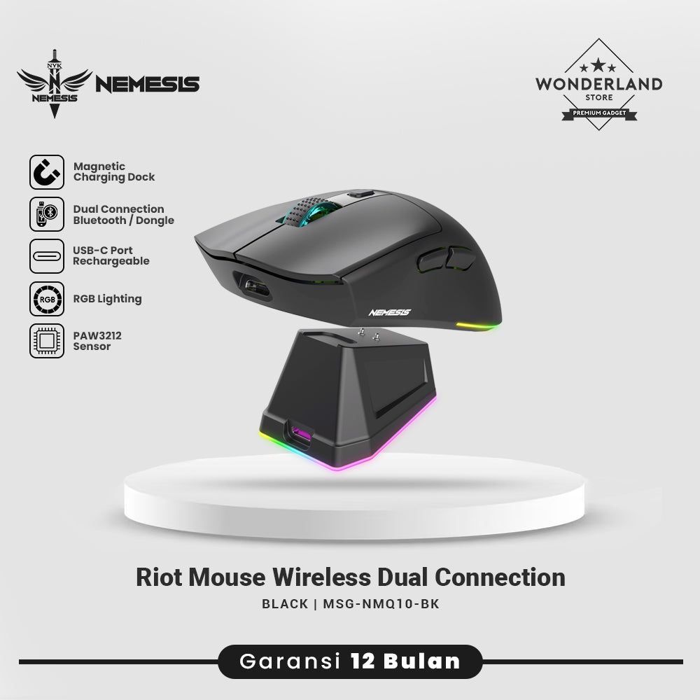 NYK Nemesis Riot MQ10 / MQ-10 Mouse Wireless Dual Mode Rechargeable Battery with Docking Charging