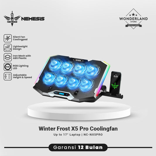 NYK Nemesis Winter Frost X5 Pro Coolingpad 8 Fan RGB with Phone Holder