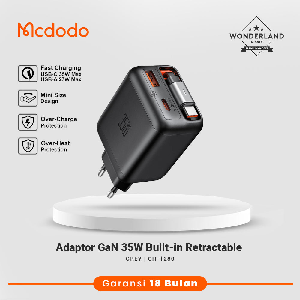 Mcdodo Adaptor 35W 67W with Retractable USB-C Cable + USB-A Port
