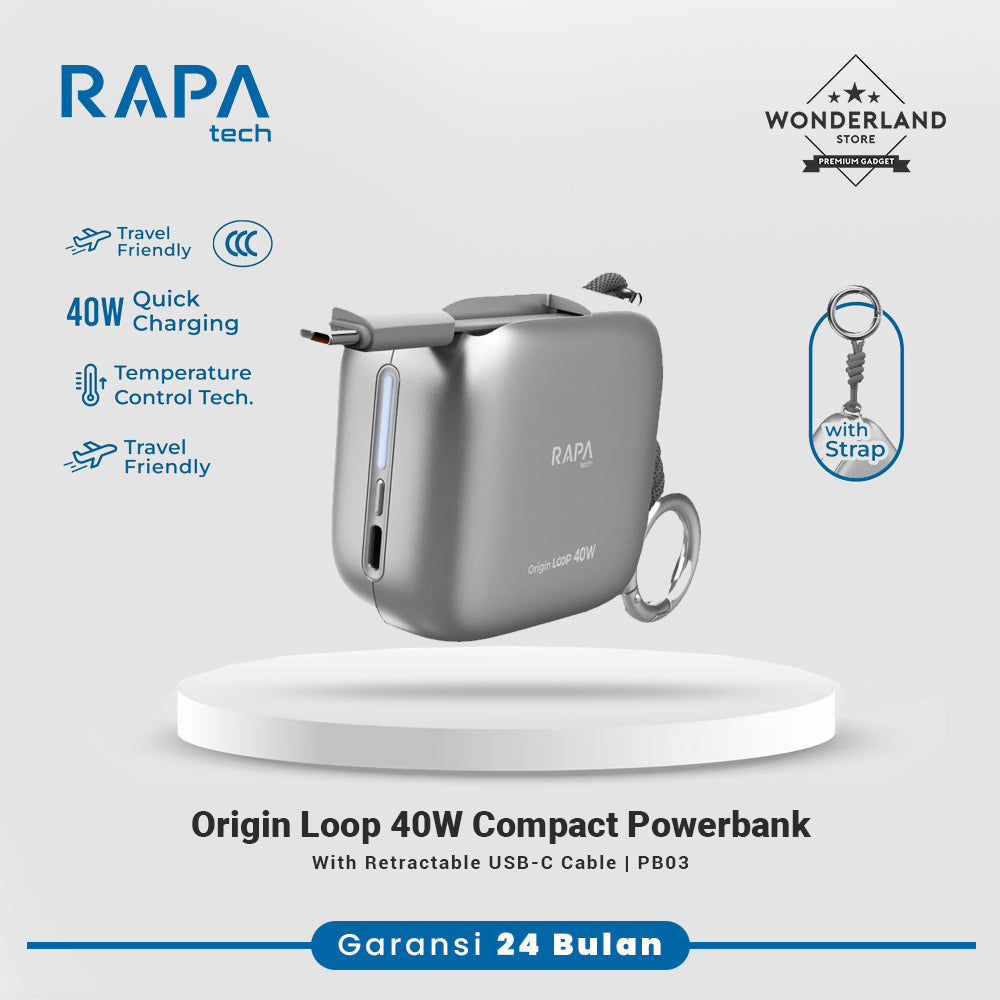 RAPAtech CCC Powerbank Origin Loop 40W with Retractable Cable Fast Charging 10000mAh
