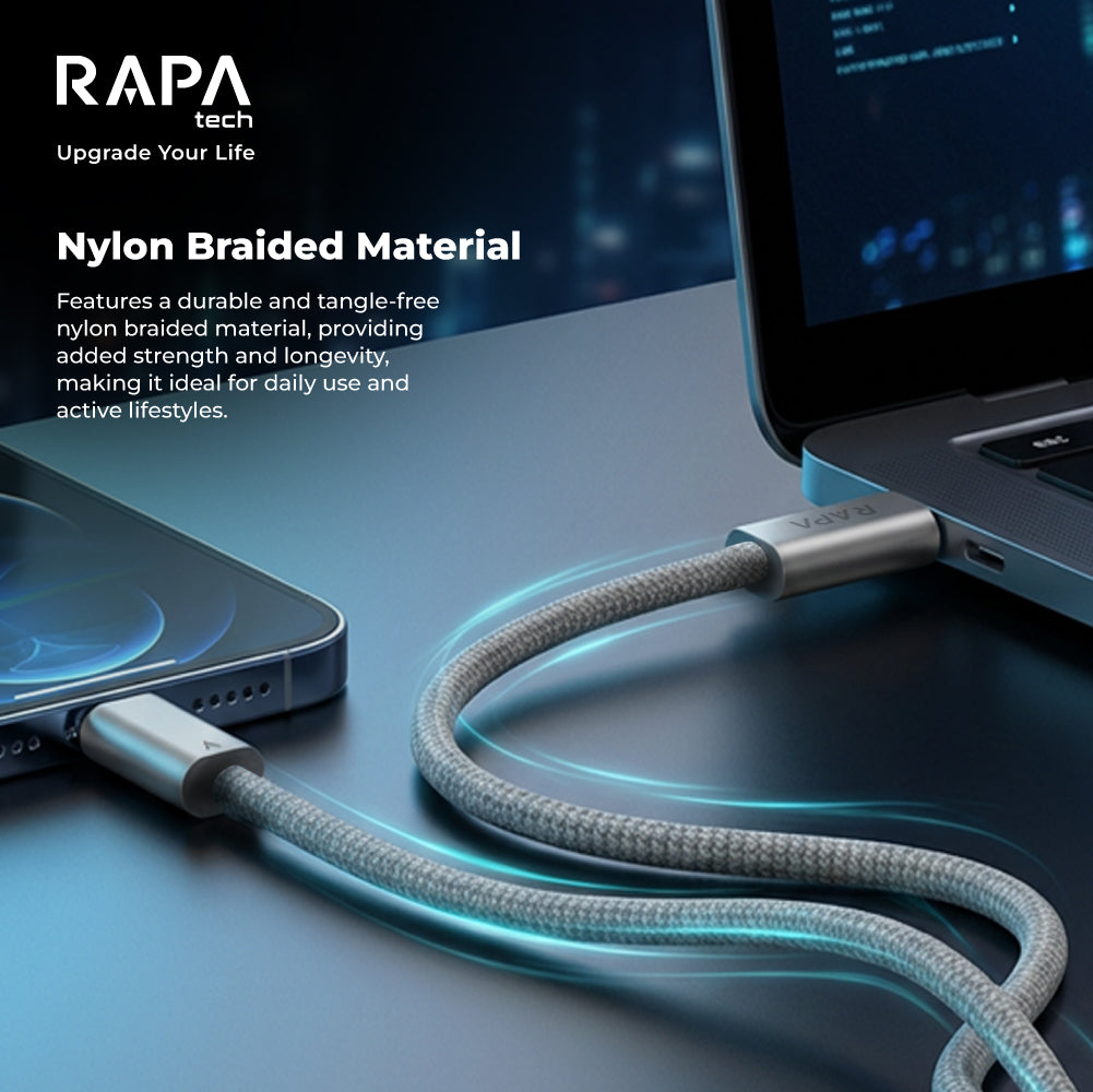 RAPAtech Line Flash USB-C to Lightning 27W Nylon Braided Fast Charging