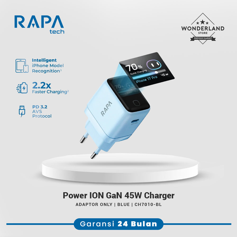 RAPAtech Power ION GaN 45W AVS PD 3.2 Protocol with Adaptive Power Display SFC PD PPS