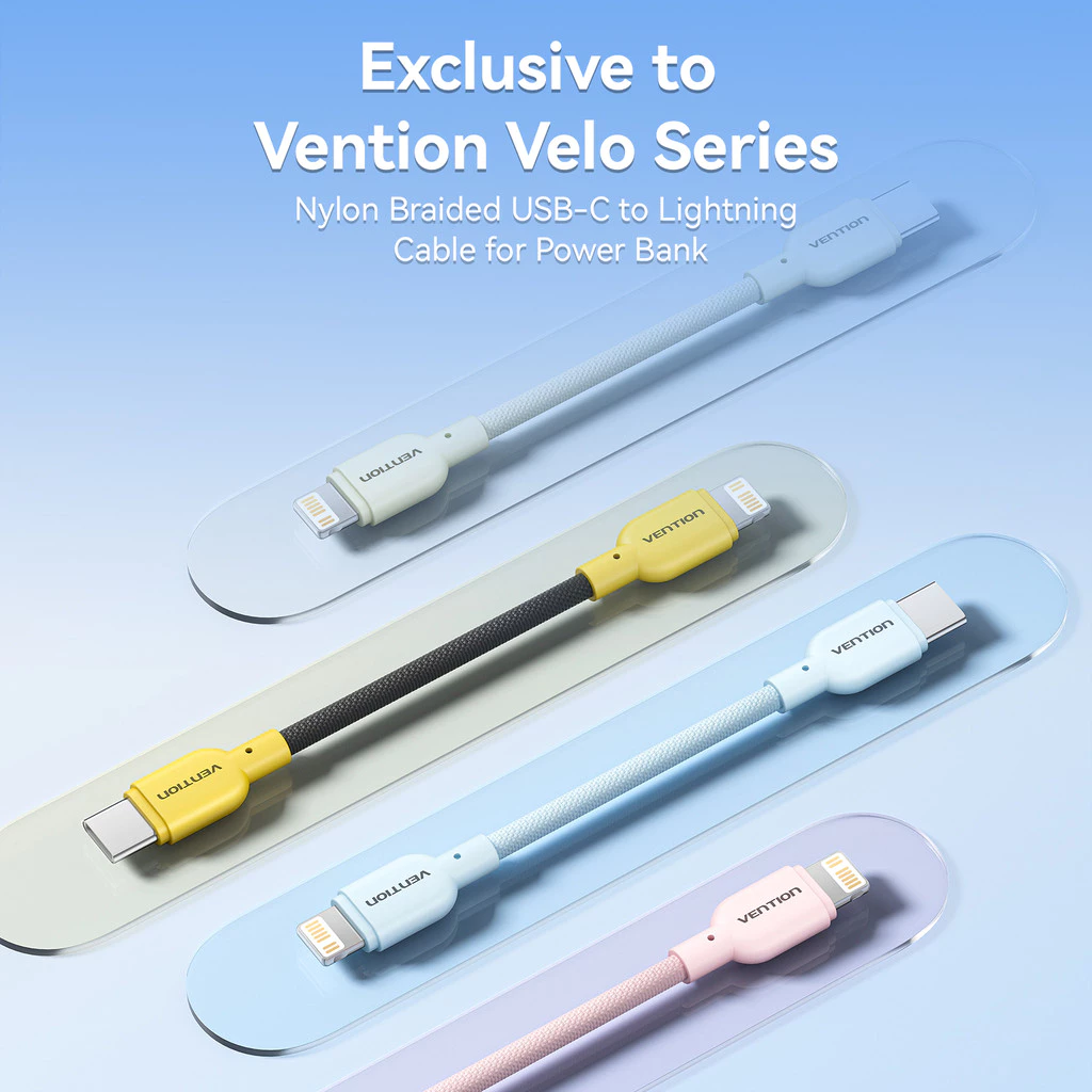 Vention Kabel Powerbank Pendek USB-C to Lightning Velo Series 27W 3A Fast Charging Nylon Braided