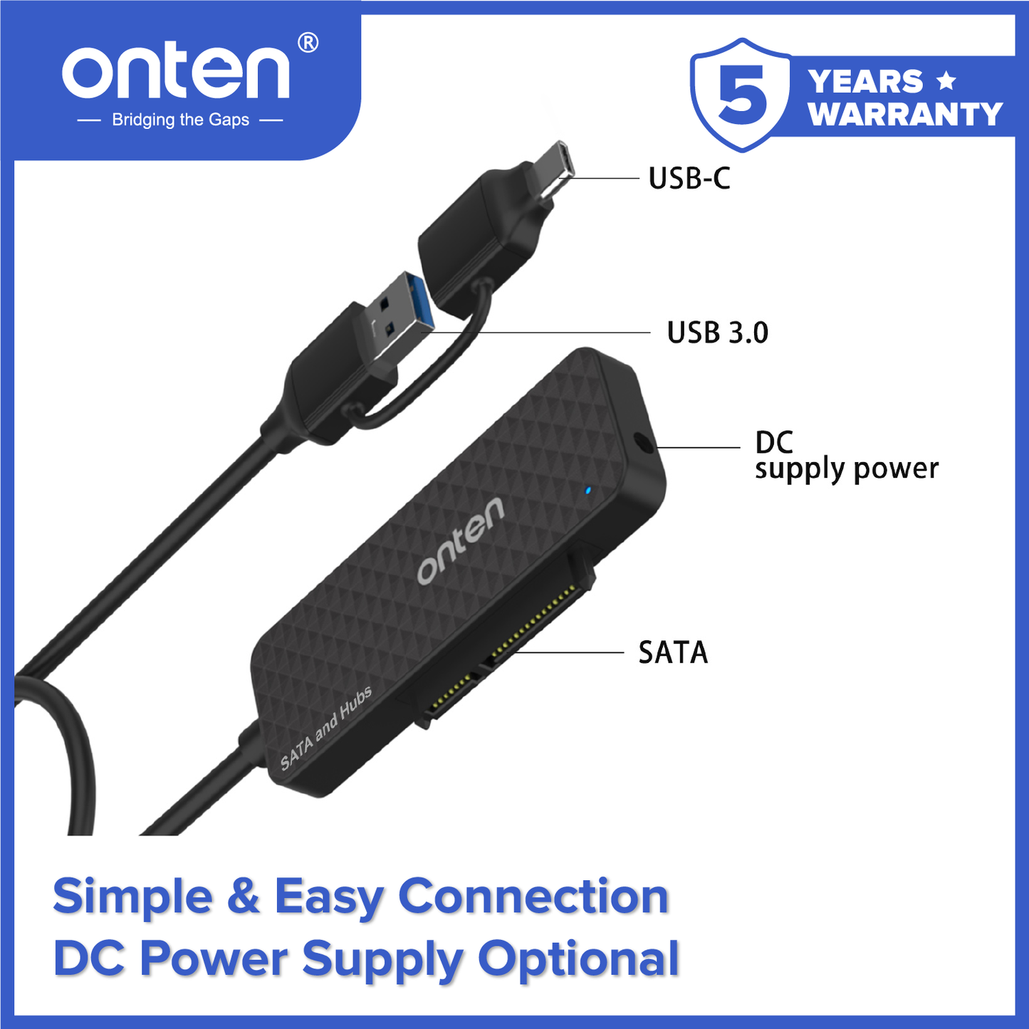 Onten Kabel USB3.0 + USB-C OTG to SATA Reader 2.5 HUB High Speed OTN-UCA312