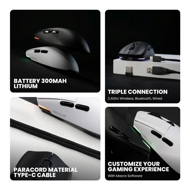 Rexus ARKA IV / RX-115 Mouse Gaming Wireless Triple Connection PAW3311