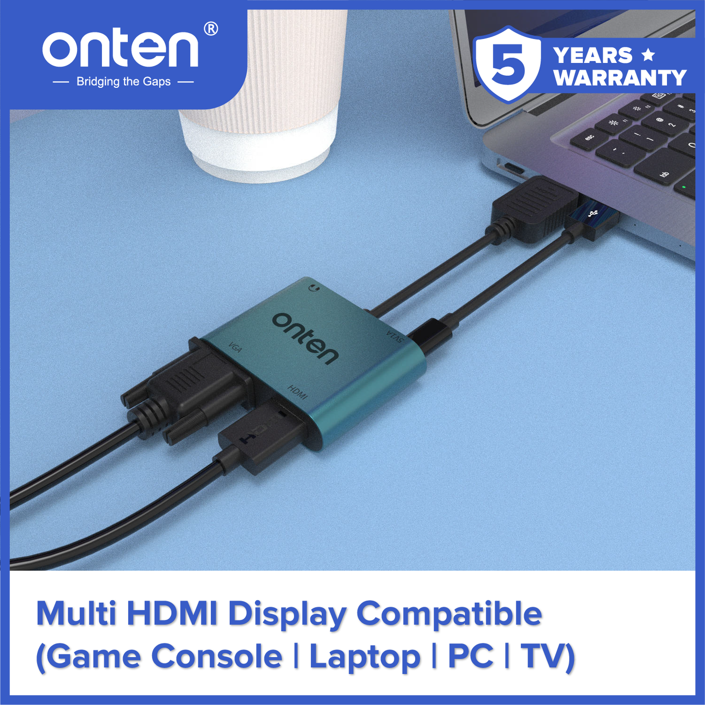 Onten Converter Adapter HDMI To VGA+HDMI 1080P Plug and Play OTN-5166HV
