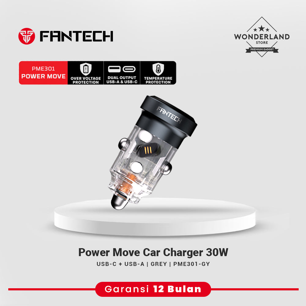 Fantech Power Move Charger Mobil Adaptor Car Charger USB3.0 + USB-C PME301