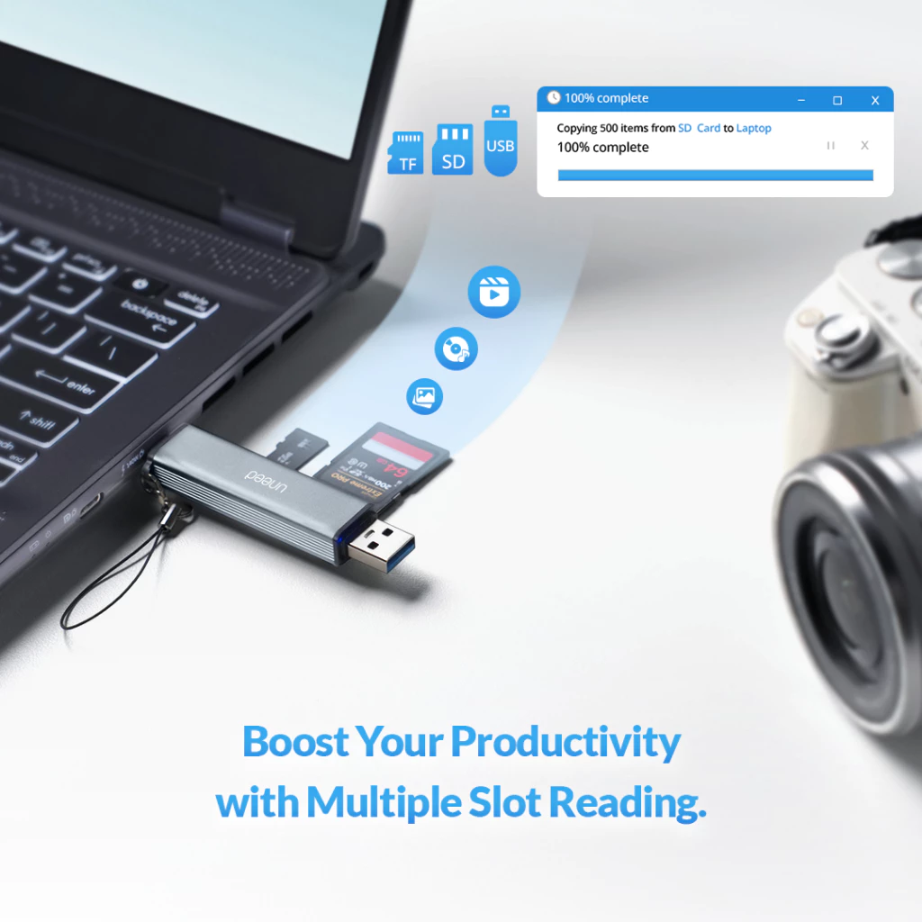 Uneed Card Reader USB-A / USB-C / Lightning to Memory SD/TF Card/USB A 2TB Support
