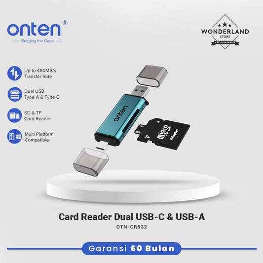 Onten Card Reader Dual USB-C + USB-A SD/TF Card 480Mb/s Transfer Rate OTN-CR532