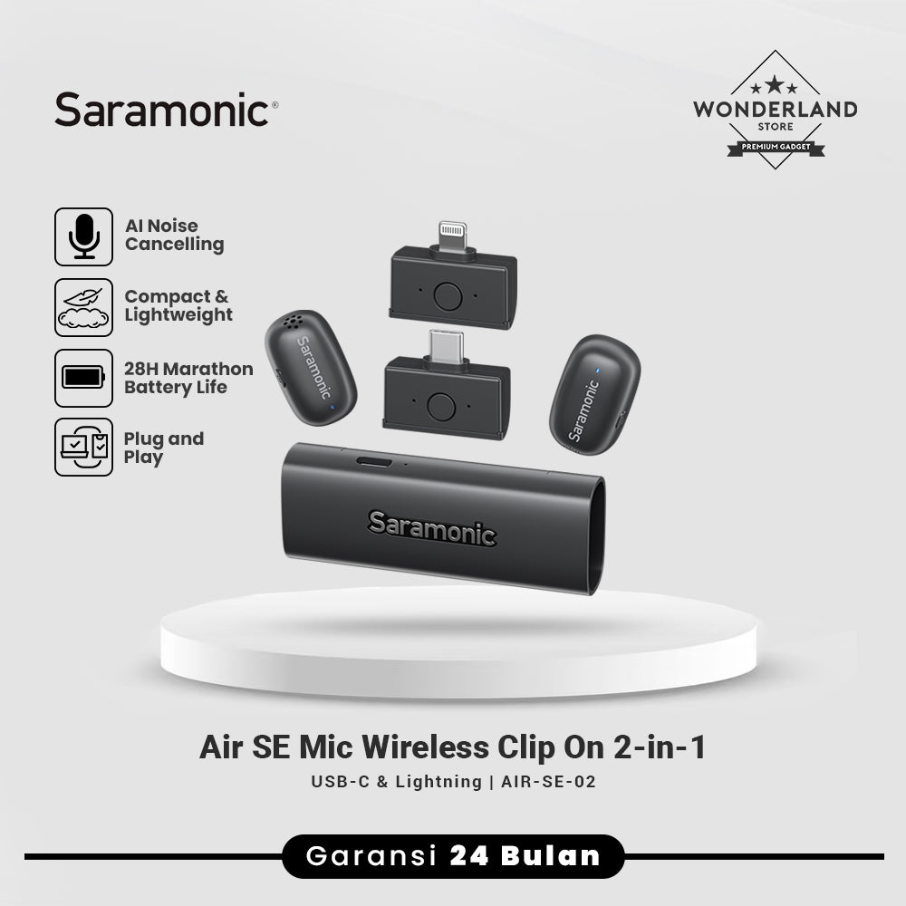 Saramonic Air SE Mic Wireless Clip On 2-in-1 Magnetic Mikrofon Super Mini Vlog HP with Charging Case