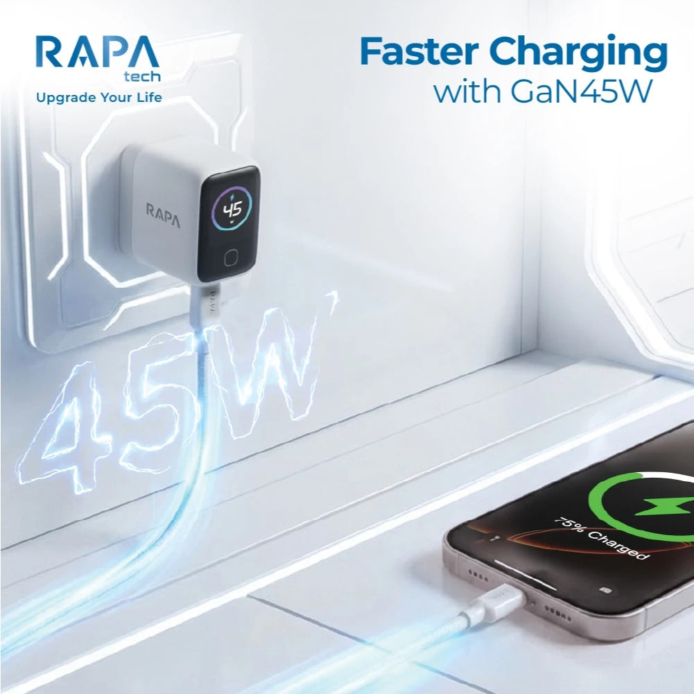 RAPAtech Power ION GaN 45W AVS PD 3.2 Protocol with Adaptive Power Display SFC PD PPS