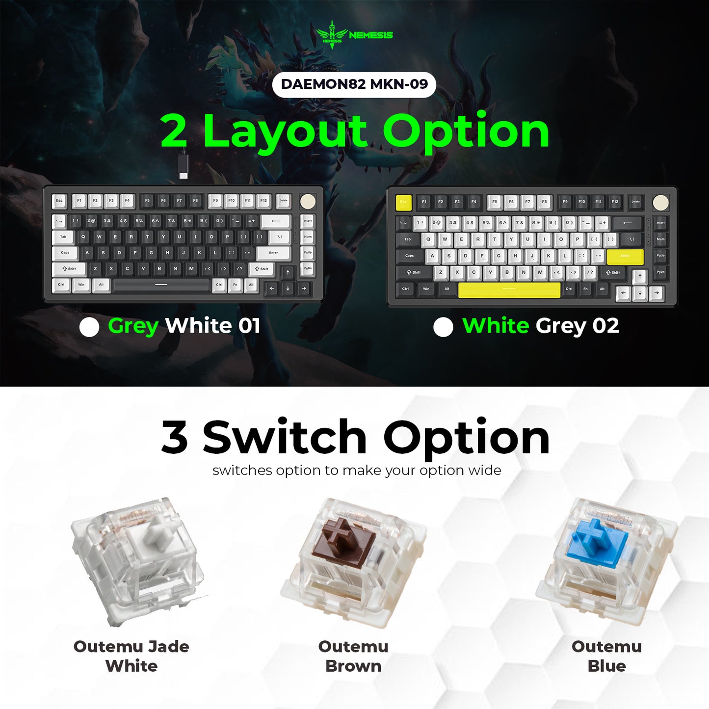 NYK Nemesis Daemon82 Gaming Keyboard 3in1 Connection Hotswap 5pin MKN09