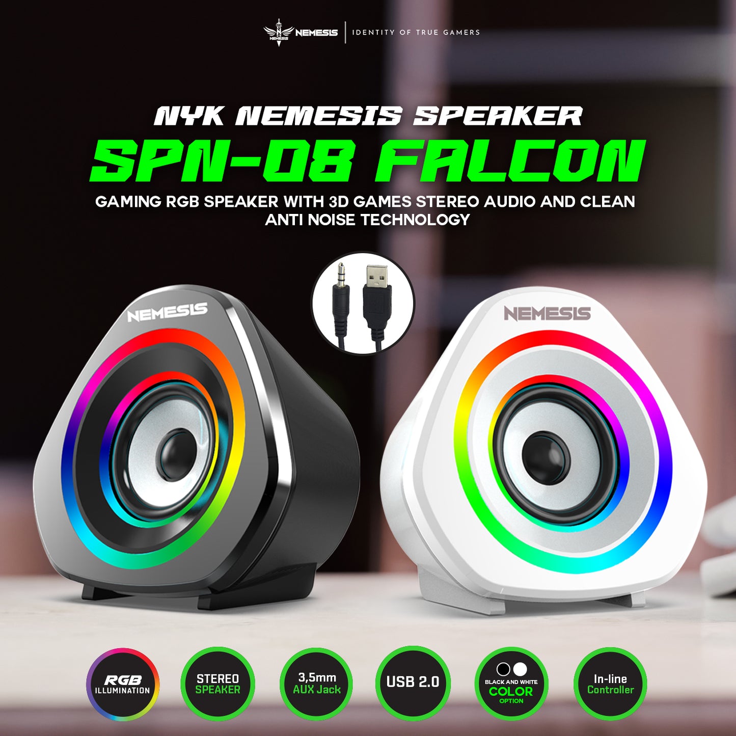NYK Nemesis Falcon Speaker Gaming Wired with RGB Light Stereo Sound SPN-08