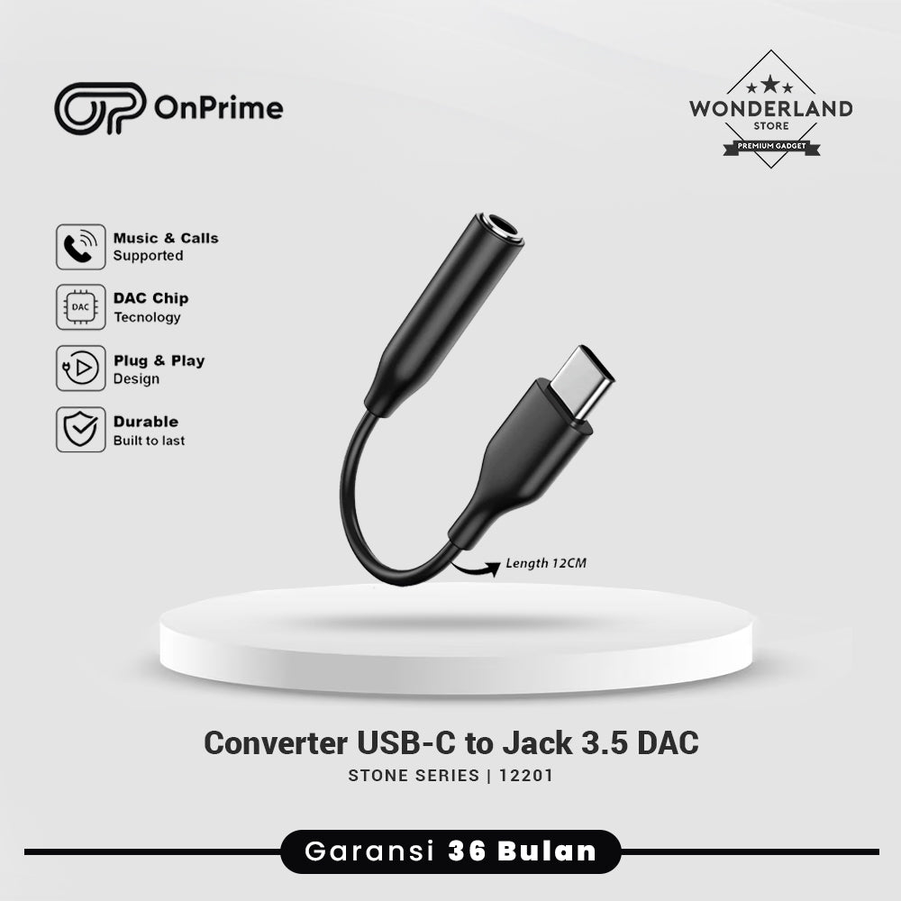 OnPrime Converter USB-C to Jack 3.5mm DAC Hi Res Audio Low Noise Open Mic 12201
