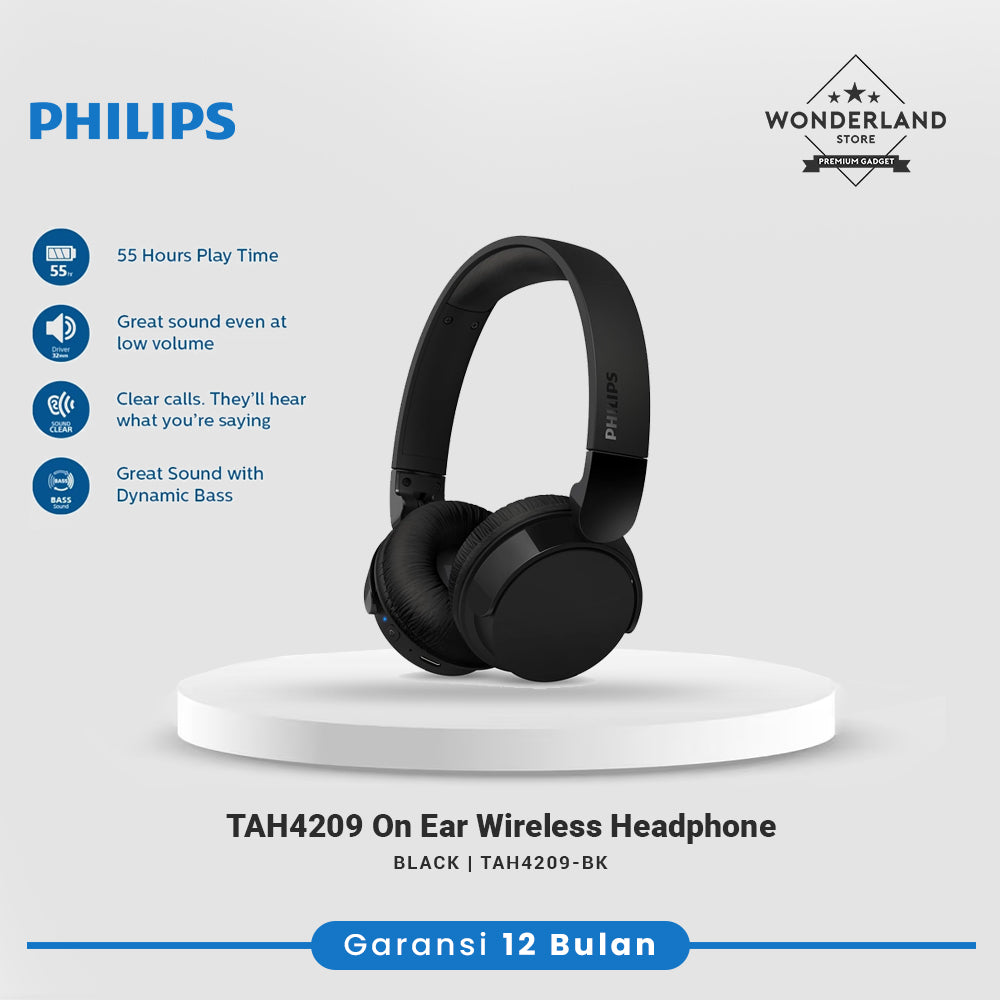 Philips TAH4209 On-ear Wireless Headphones Bluetooth 5.3, Clear Call, Foldable Design