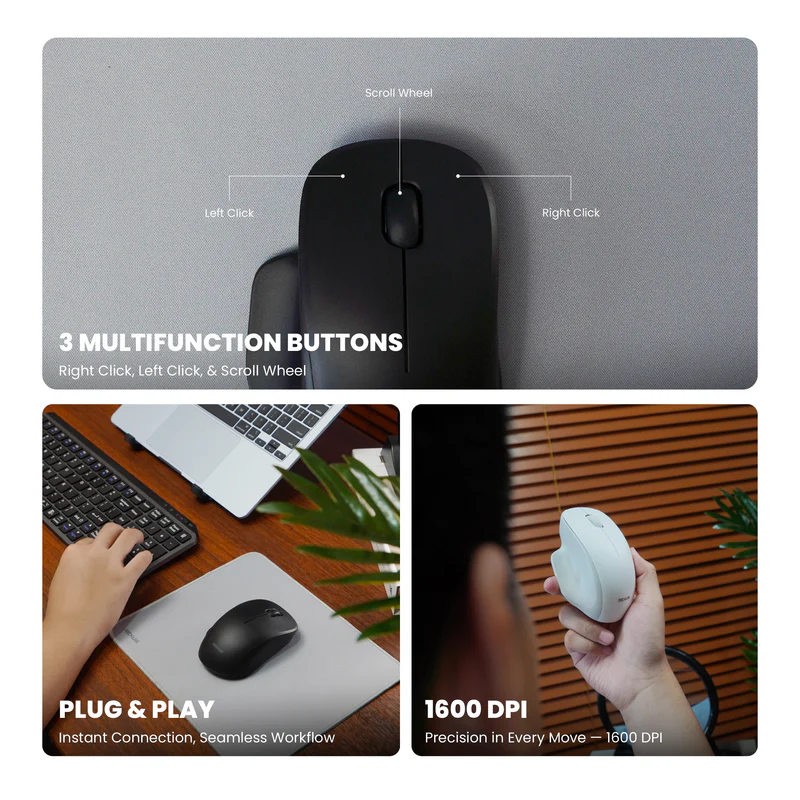 Rexus QB300V2 Dual Mode Wireless Mouse Office Ergonomic Shape Silent Click QB300 V2