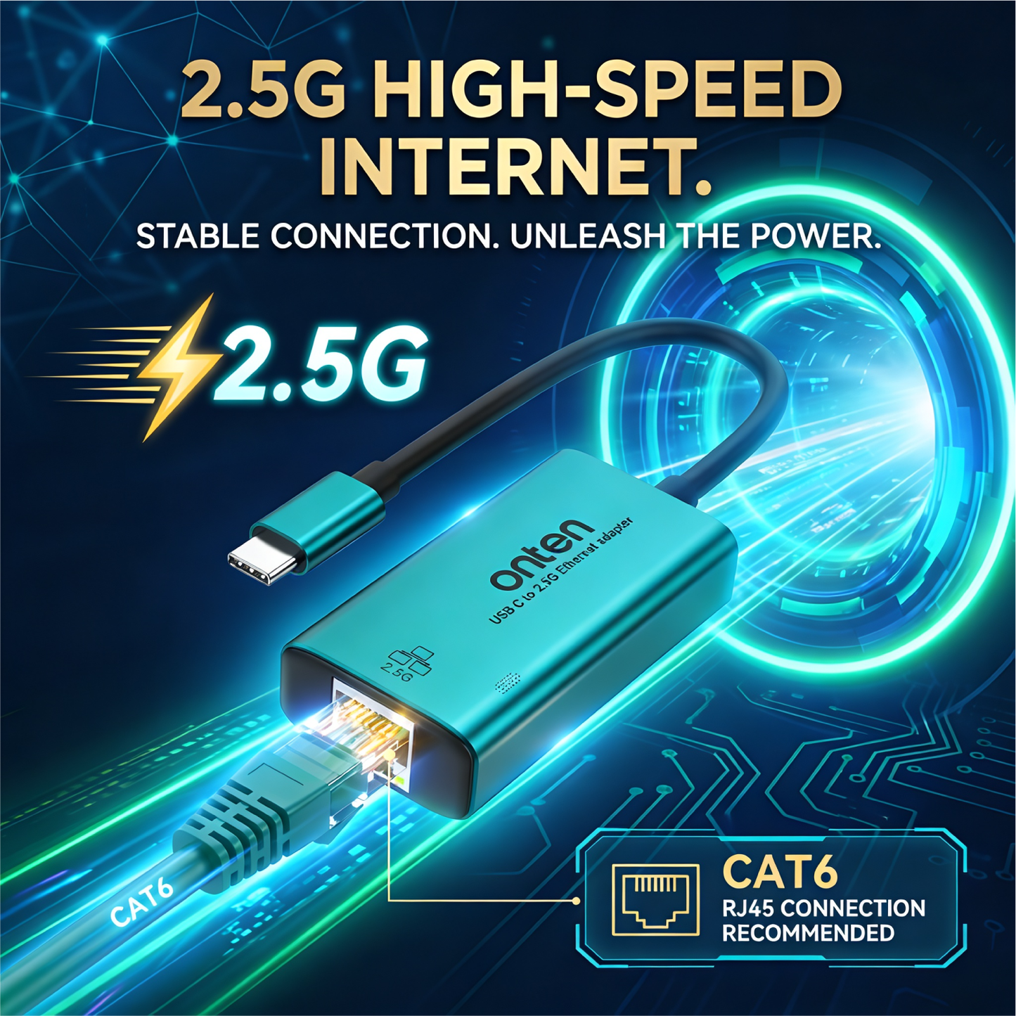 Onten Adapter USB-C to LAN RJ45 2.5GBPS High Speed Ethernet Adapter Support Mac OS Windows OTN-UC602