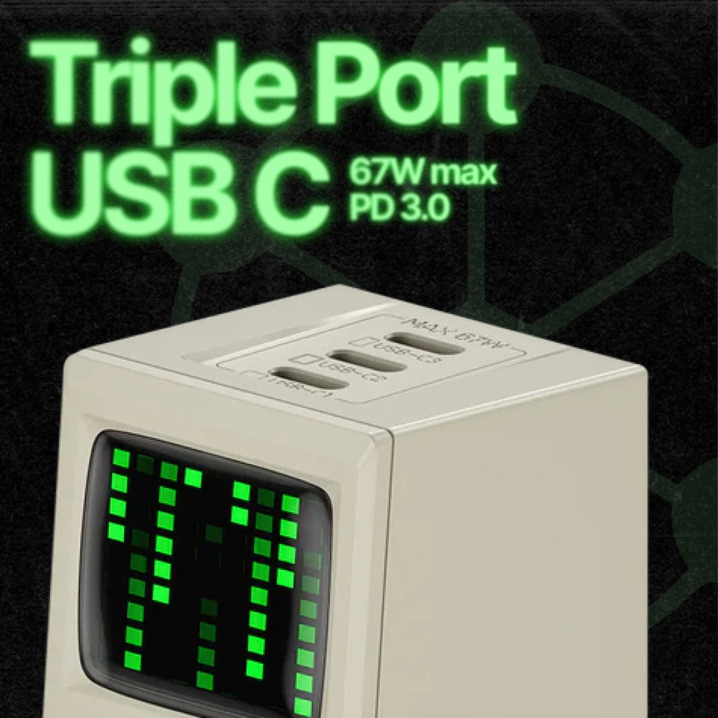 Sharger Adaptor Retro 35W 67W USB-C Charger Vintage Tech Macintosh Design GaN Fast Charging