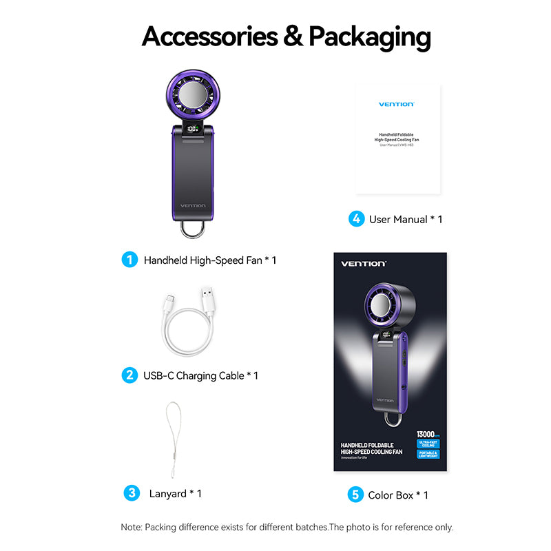 Vention Kipas Lipat Mini Portable Cooling Fan 13000RPM 3000mAh Kipas Angin Genggam LED Display