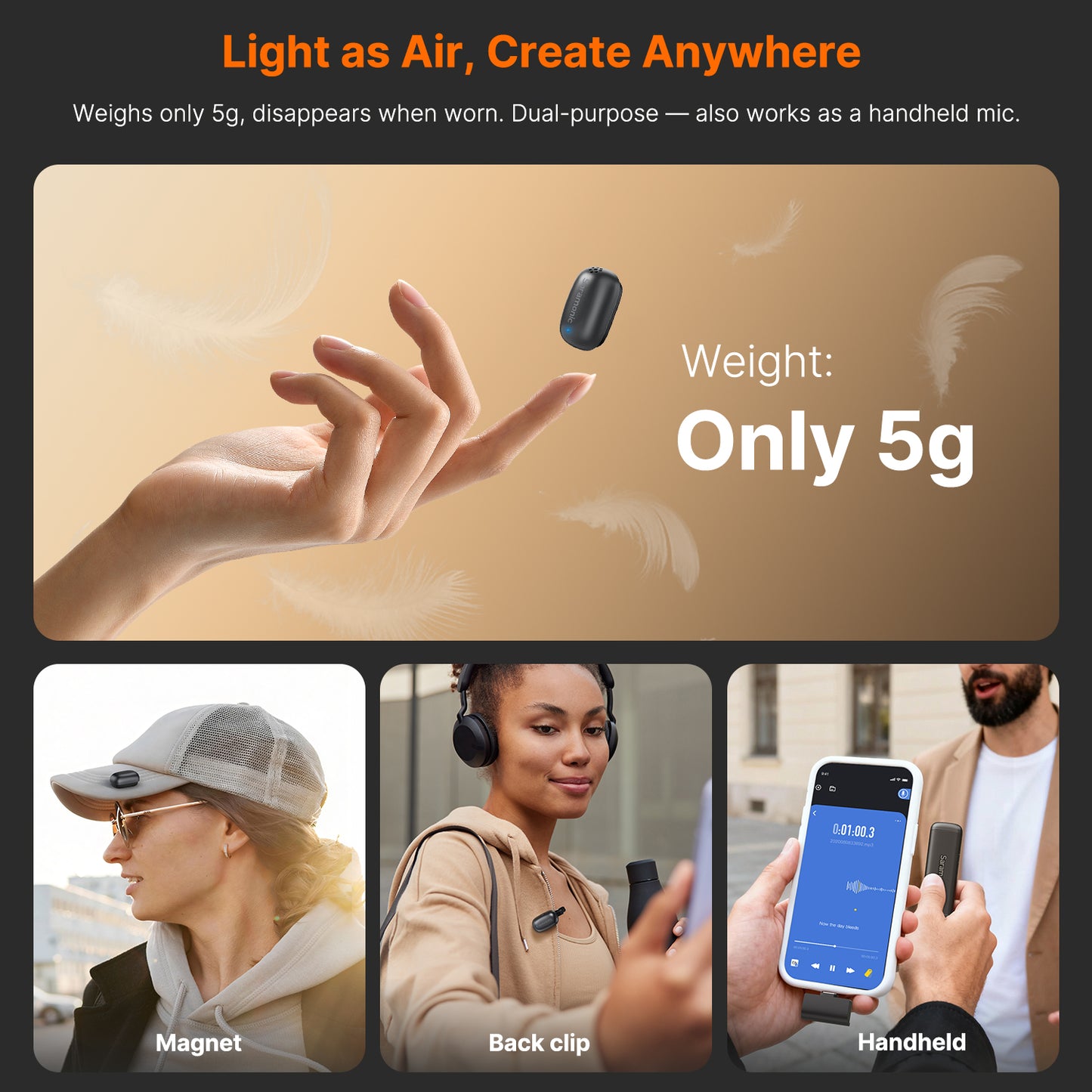 Saramonic Air SE Mic Wireless Clip On 2-in-1 Magnetic Mikrofon Super Mini Vlog HP with Charging Case