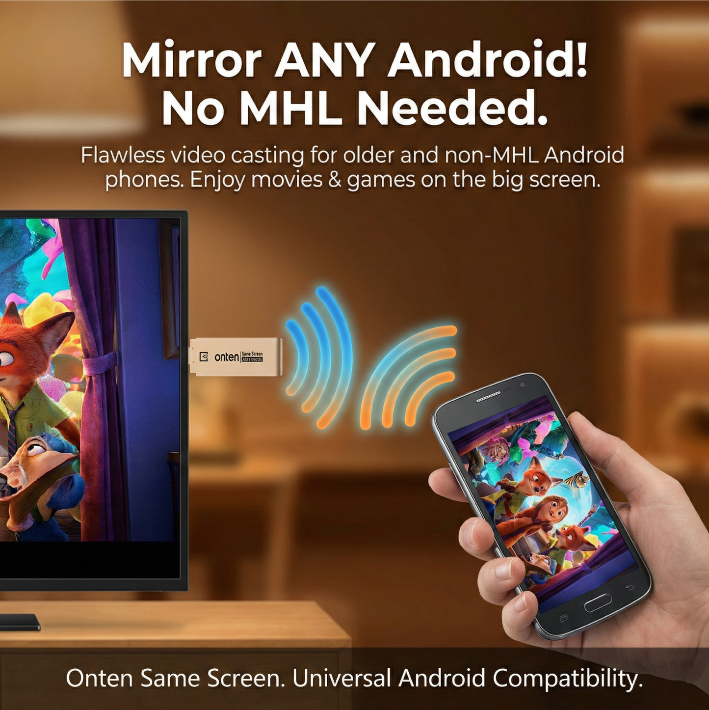 Onten Dual Mode HDTV Adapter Android Miracast Dongle Wireless Wired Non-MHL / MHL Device OTN-M73