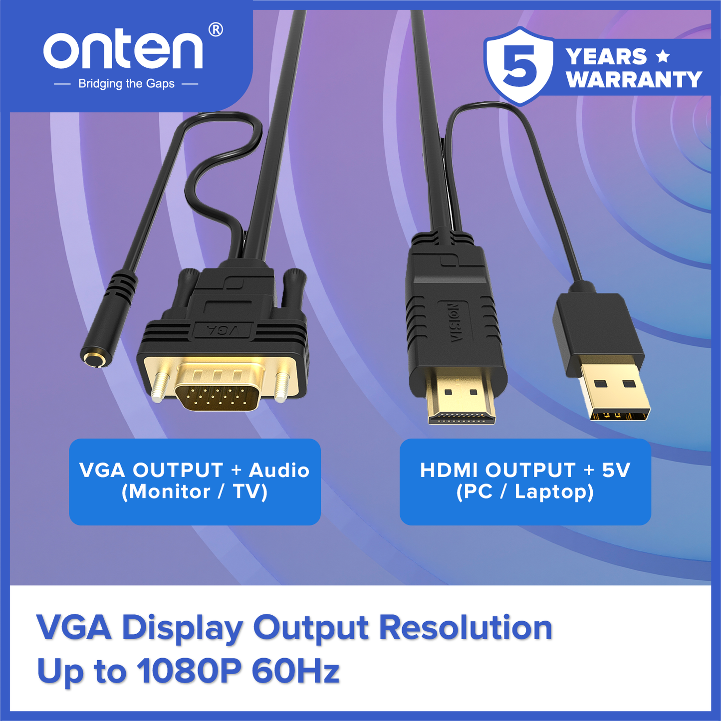 Onten Kabel HDMI To VGA + Audio Resolution Up To 1080p OTN-5137
