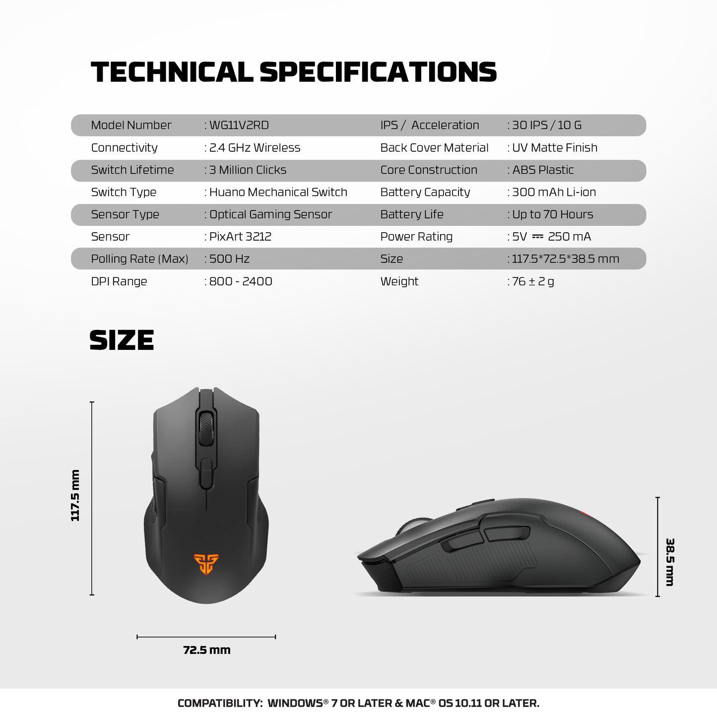 Fantech Cruiser II WG11V2RD Wireless Gaming Mouse Rechargeable 2400 DPI Includes Charging Dock