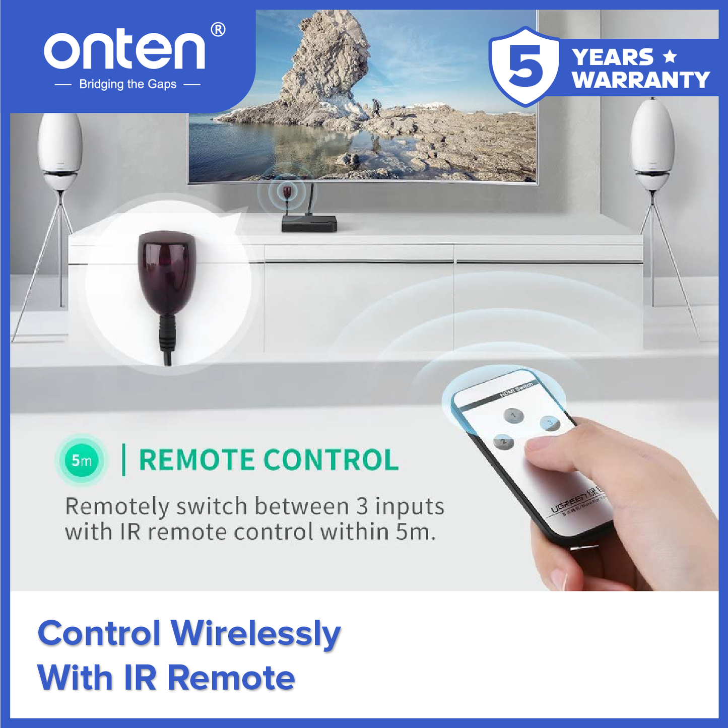 Onten Switcher 3in1 HDMI Ports Output with Remote Control HDTV 4K 60Hz Resolution OTN-CS341