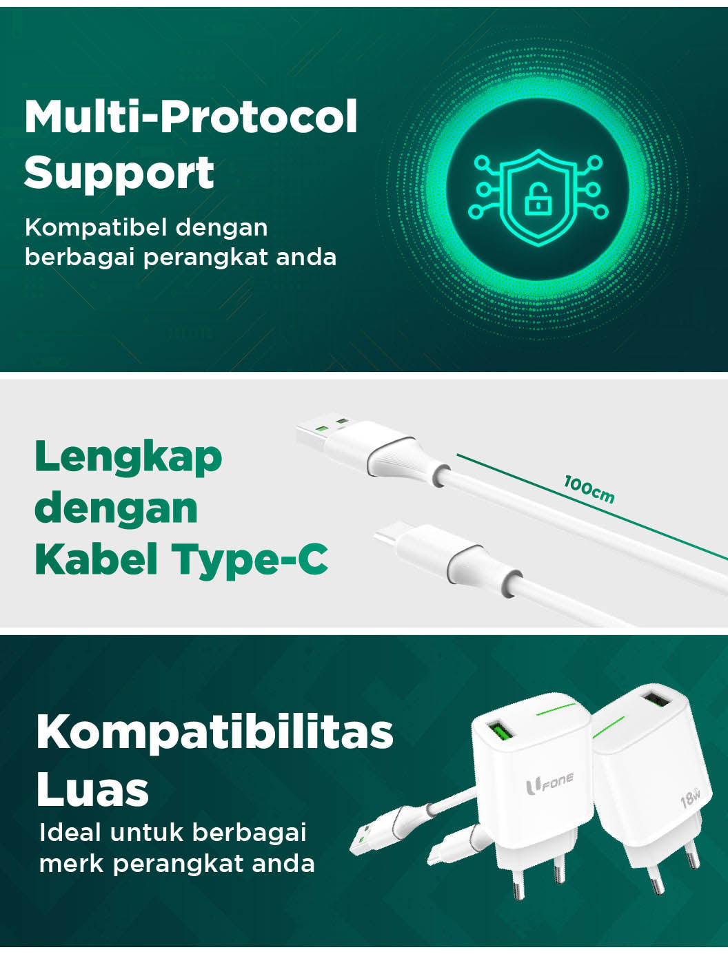 U1me x Ufone Charger Set 18W Fast Charging include USB-C to C Cable Fast Charging VOOC