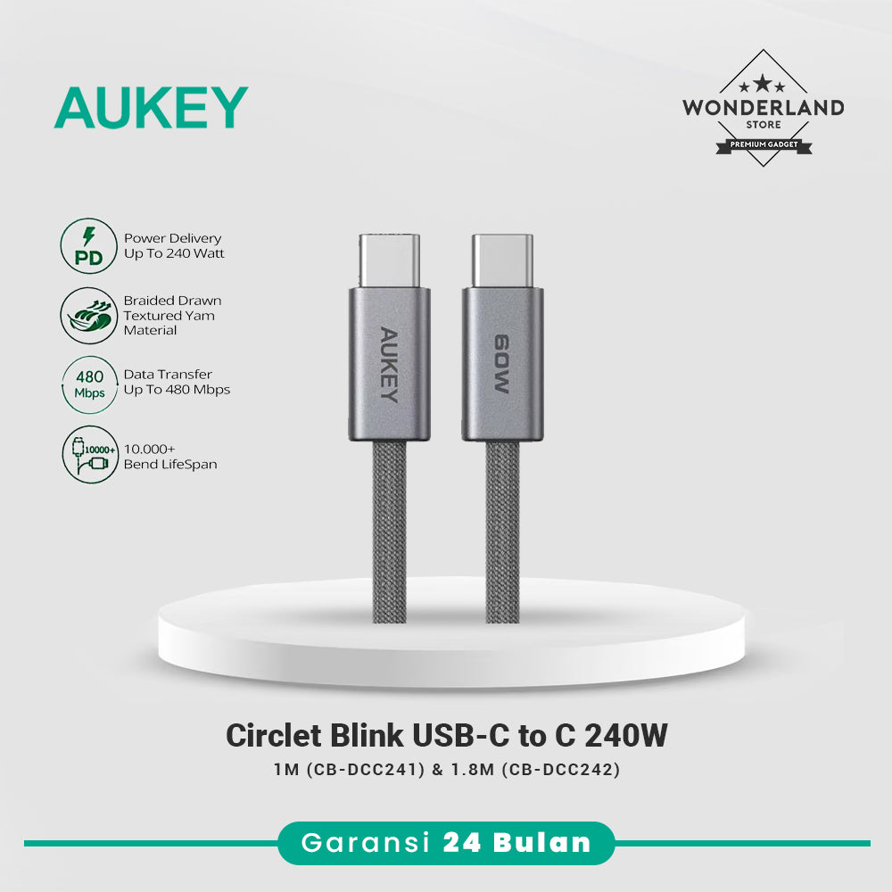 Aukey Circle Blink Kabel Charger USB-C to USB-C 240W Fast Charging Nylon Braided PD PPS SFC