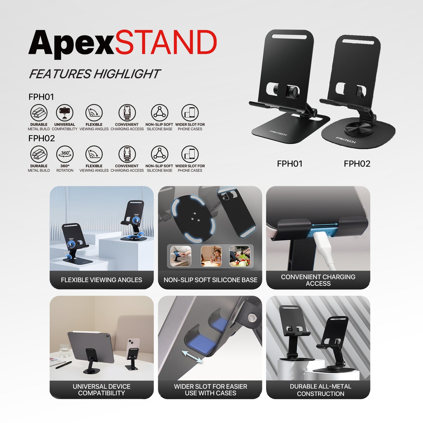 Fantech Phone Holder FPH02 Stand Dudukan Kuat untuk Handphone & Tablet Adjustable hingga 180° / 360°