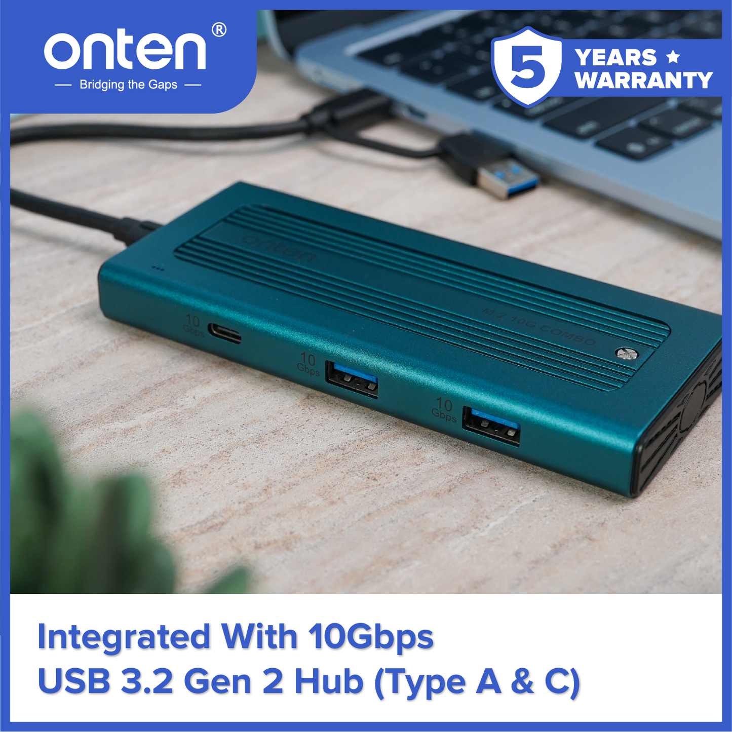 Onten SSD Enclosure HUB M.2 NVME 10Gbps USB 3.2 Gen 2 Connection Casing SSD OTN-M232