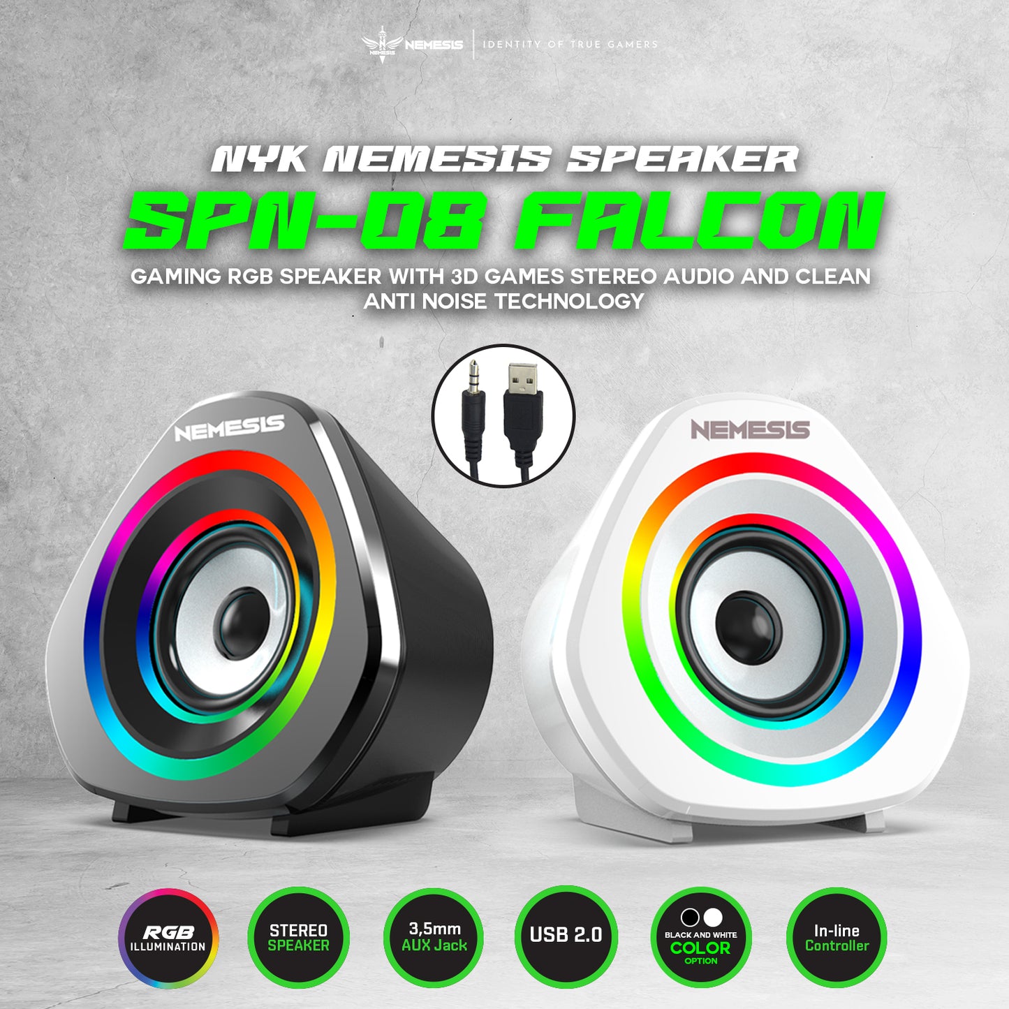 NYK Nemesis Falcon Speaker Gaming Wired with RGB Light Stereo Sound SPN-08