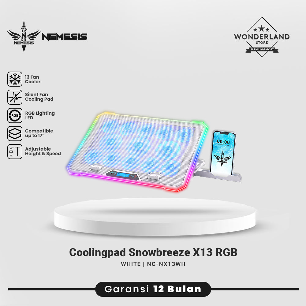 NYK Nemesis Snowbreeze X13 X-13 X 13 Coolingpad Kipas Laptop Cooler Pad Alas Pendingin Laptop RGB