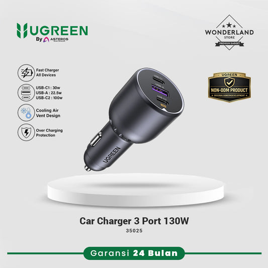 Ugreen Car Charger 130W 3 Port 2xUSB-C + 1xUSB-A 100W 30W Fast Charging