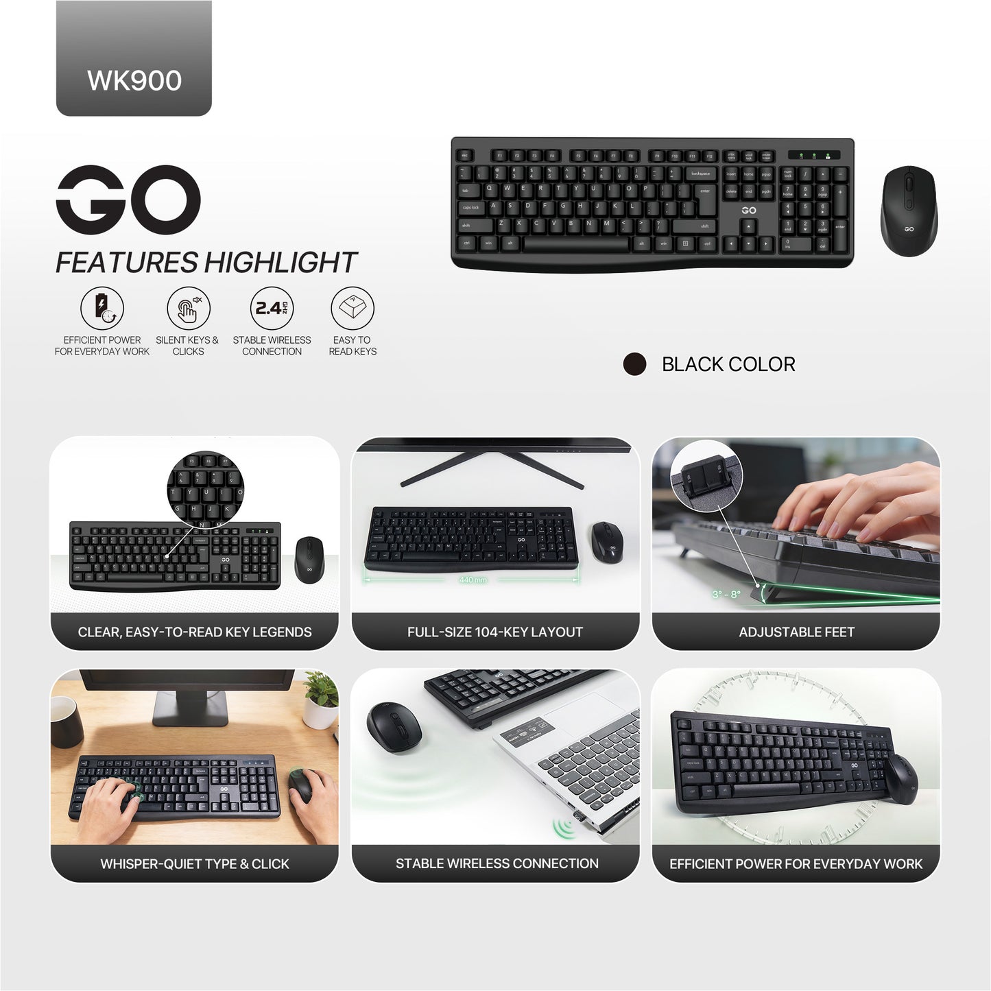 Fantech WK900 GO Wireless Combo Keyboard dan Mouse Silent Key Full Size 104 Keys