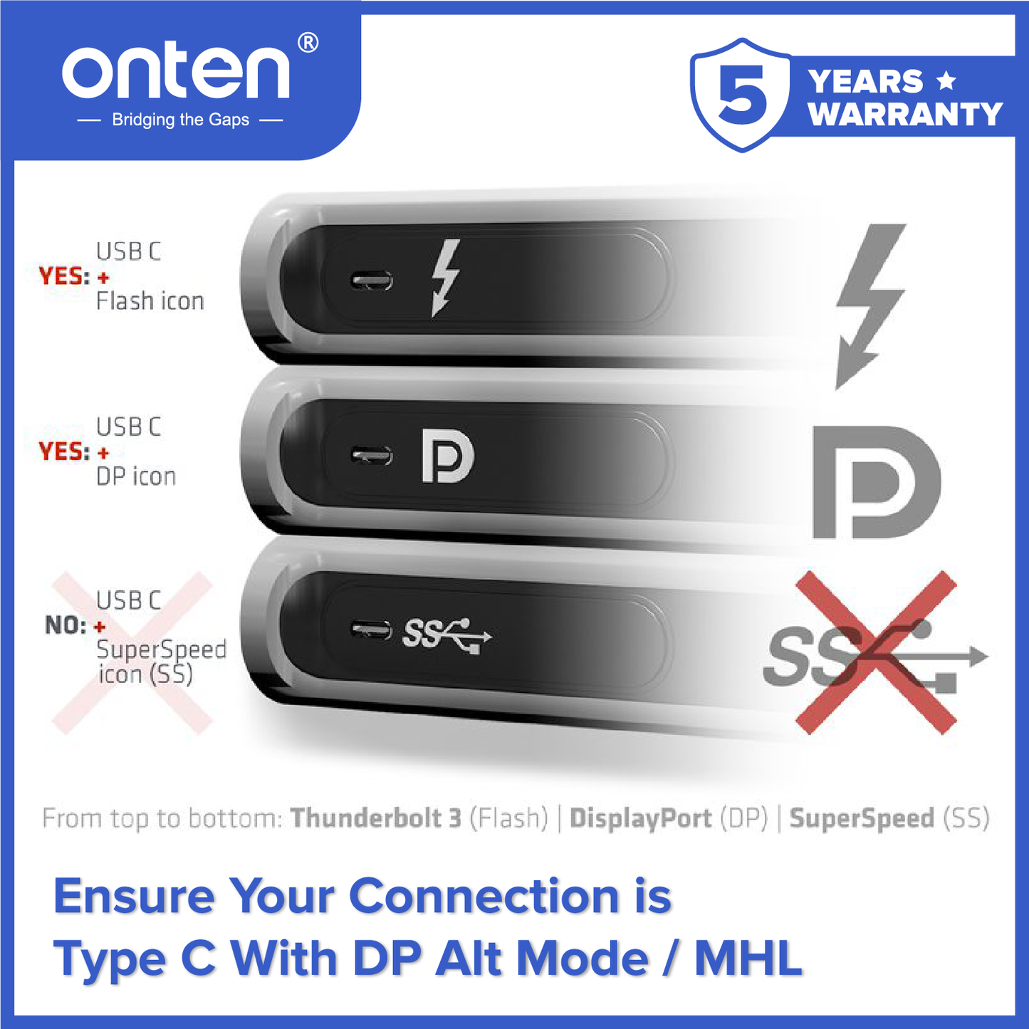 Onten Adapter Converter USB-C to Display Port 8K 60Hz OTN-UC103