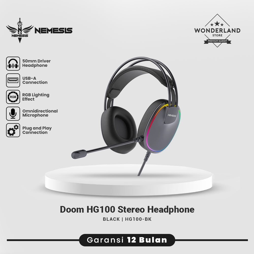 Nemesis DOOM HG100 Headset Gaming 7.1 Virtual Surround RGB Ultra-Lightweight with Microphone
