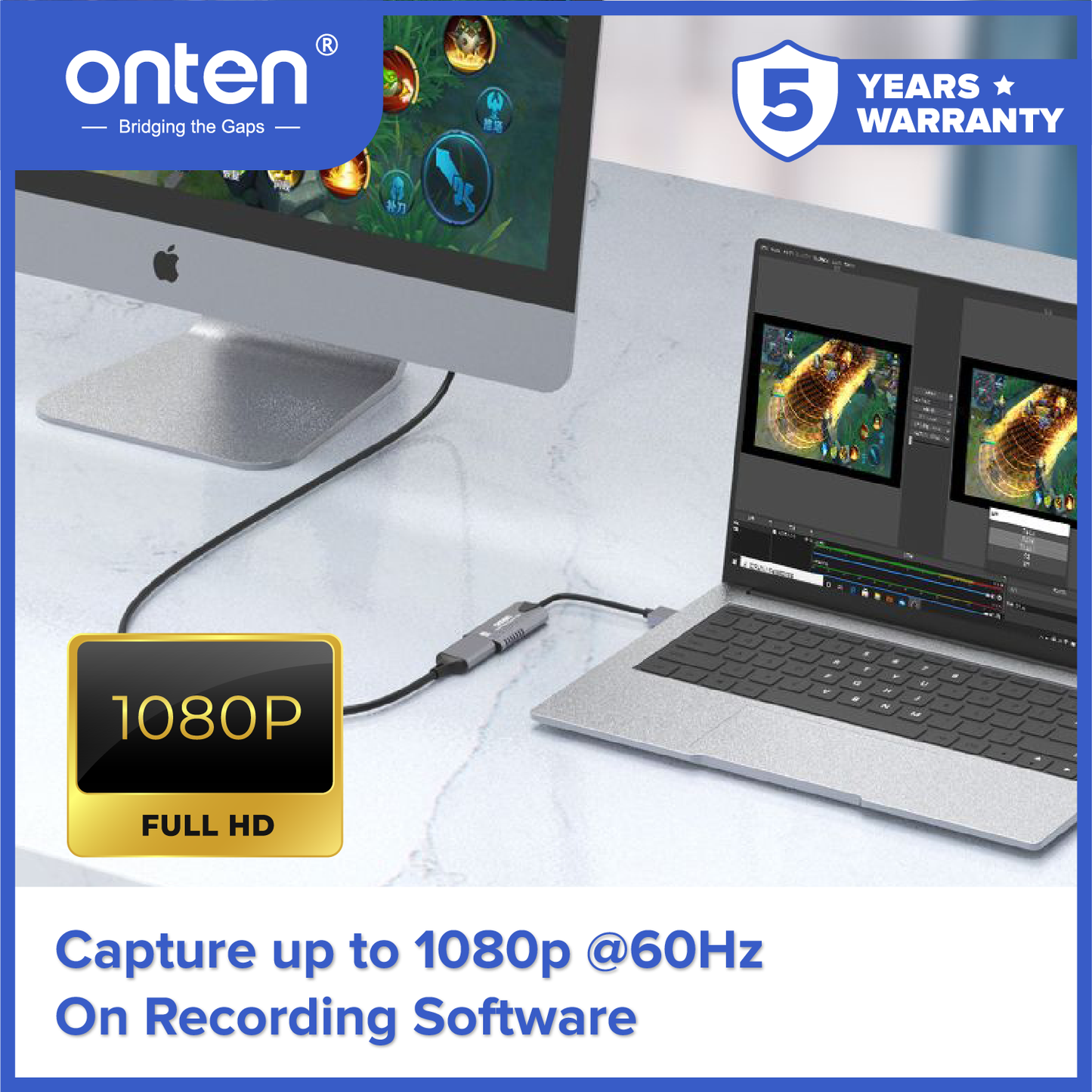 Onten Video Capture Card USB 3.0 to HDMI Female 1080P 60Hz OTN-US323