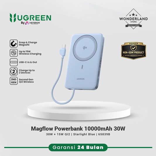 Ugreen Magflow Powerbank Qi2 15W + 30W Built in USB-C Cable PD PPS SFC