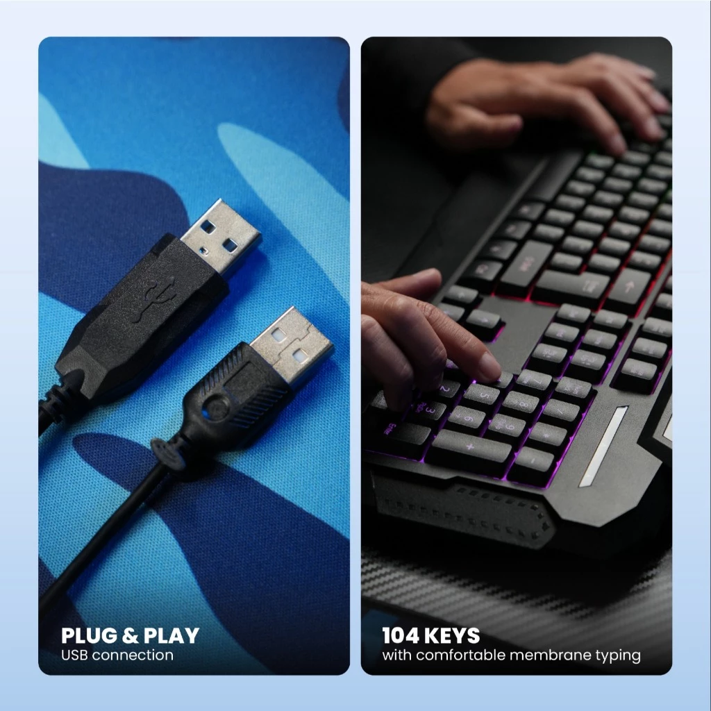 Rexus Warfaction VR1 Keyboard Mouse Gaming Combo - Free Gaming Mousepad VR1 V2